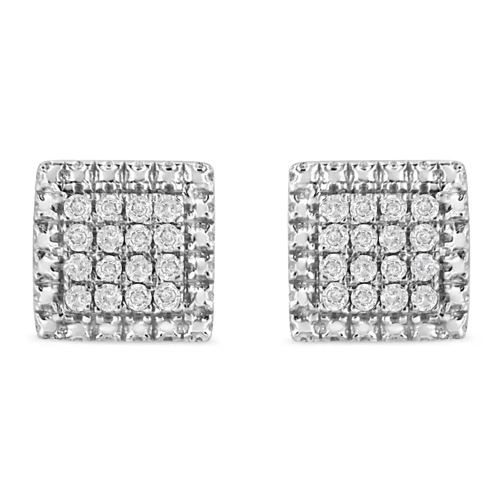 .925 Sterling Silver 1/6 Cttw Round-cut Diamond Cluster Square Shaped Stud Earrings (i-j Color I2-i3 Clarity) - Fine