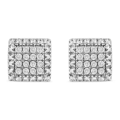 .925 Sterling Silver 1/6 Cttw Round-cut Diamond Cluster Square Shaped Stud Earrings (i-j Color I2-i3 Clarity) - Fine