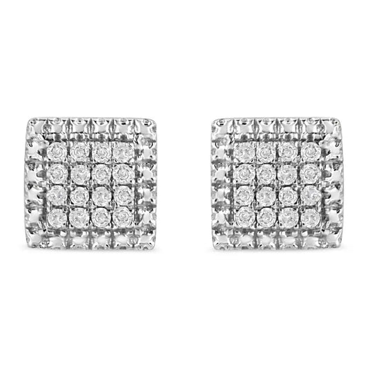 .925 Sterling Silver 1/6 Cttw Round-cut Diamond Cluster Square Shaped Stud Earrings (i-j Color I2-i3 Clarity) - Fine