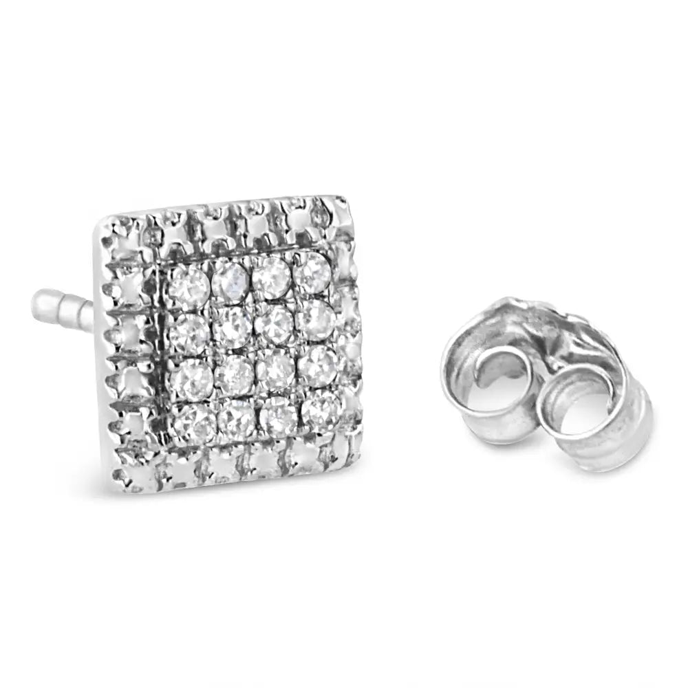 .925 Sterling Silver 1/6 Cttw Round-cut Diamond Cluster Square Shaped Stud Earrings (i-j Color I2-i3 Clarity) - Fine