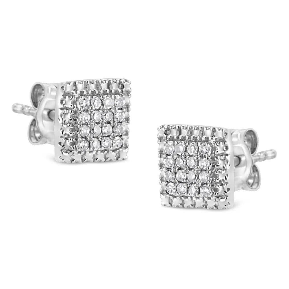 .925 Sterling Silver 1/6 Cttw Round-cut Diamond Cluster Square Shaped Stud Earrings (i-j Color I2-i3 Clarity) - Fine