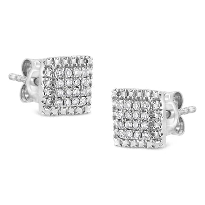 .925 Sterling Silver 1/6 Cttw Round-cut Diamond Cluster Square Shaped Stud Earrings (i-j Color I2-i3 Clarity) - Fine