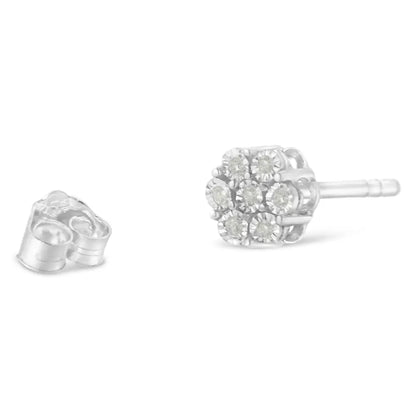 .925 Sterling Silver 1/6 Cttw Round-cut Diamond Miracle-set Floral Cluster Button Stud Earrings (i-j Color I2-i3