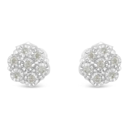 .925 Sterling Silver 1/6 Cttw Round-cut Diamond Miracle-set Floral Cluster Button Stud Earrings (i-j Color I2-i3