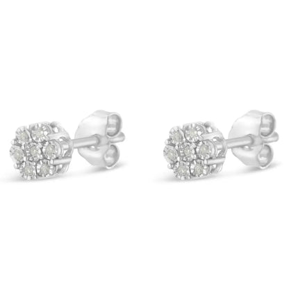 .925 Sterling Silver 1/6 Cttw Round-cut Diamond Miracle-set Floral Cluster Button Stud Earrings (i-j Color I2-i3