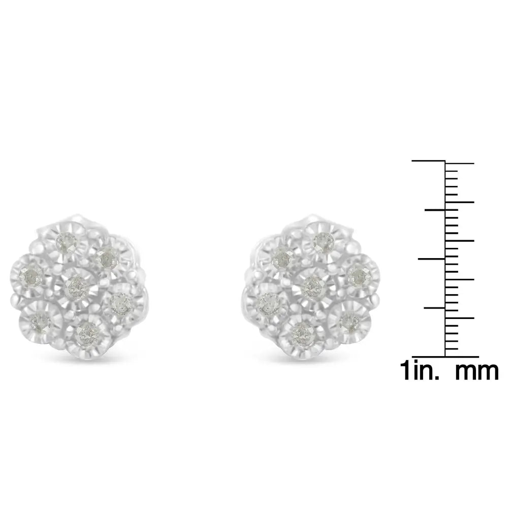 .925 Sterling Silver 1/6 Cttw Round-cut Diamond Miracle-set Floral Cluster Button Stud Earrings (i-j Color I2-i3