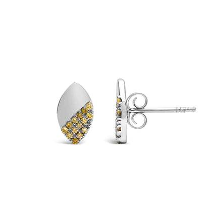 925 Sterling Silver 1/6 Cttw Yellow Diamond and Mirror Polish Pear Shape Stud Earrings (treated Color I2-i3 Clarity)