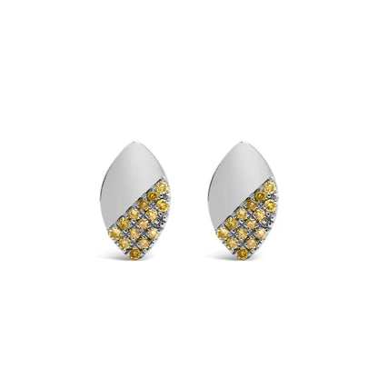 925 Sterling Silver 1/6 Cttw Yellow Diamond and Mirror Polish Pear Shape Stud Earrings (treated Color I2-i3 Clarity)