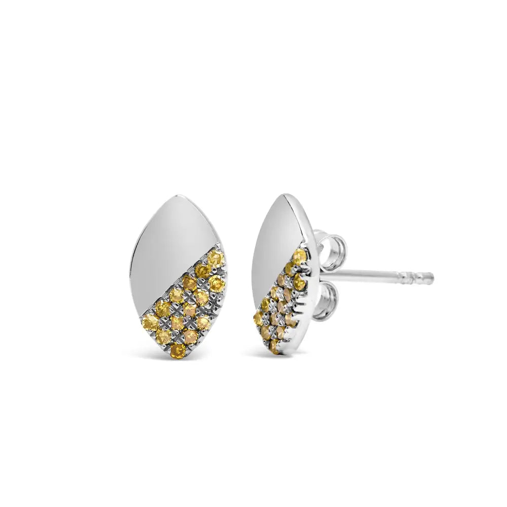 925 Sterling Silver 1/6 Cttw Yellow Diamond and Mirror Polish Pear Shape Stud Earrings (treated Color I2-i3 Clarity)