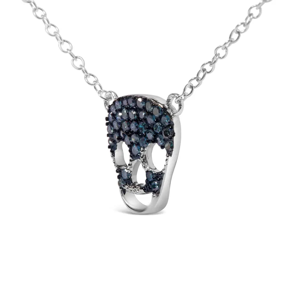 .925 Sterling Silver 1/7 Cttw Blue Diamond Skull Pendant Necklace (blue Color Si1-si2 Clarity) - 18’’ Inches - Fine