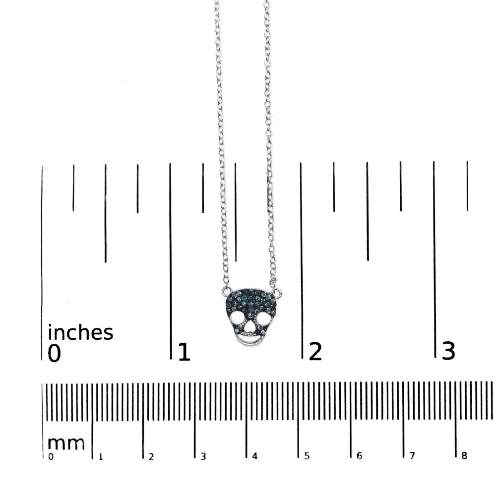 .925 Sterling Silver 1/7 Cttw Blue Diamond Skull Pendant Necklace (blue Color Si1-si2 Clarity) - 18’’ Inches - Fine