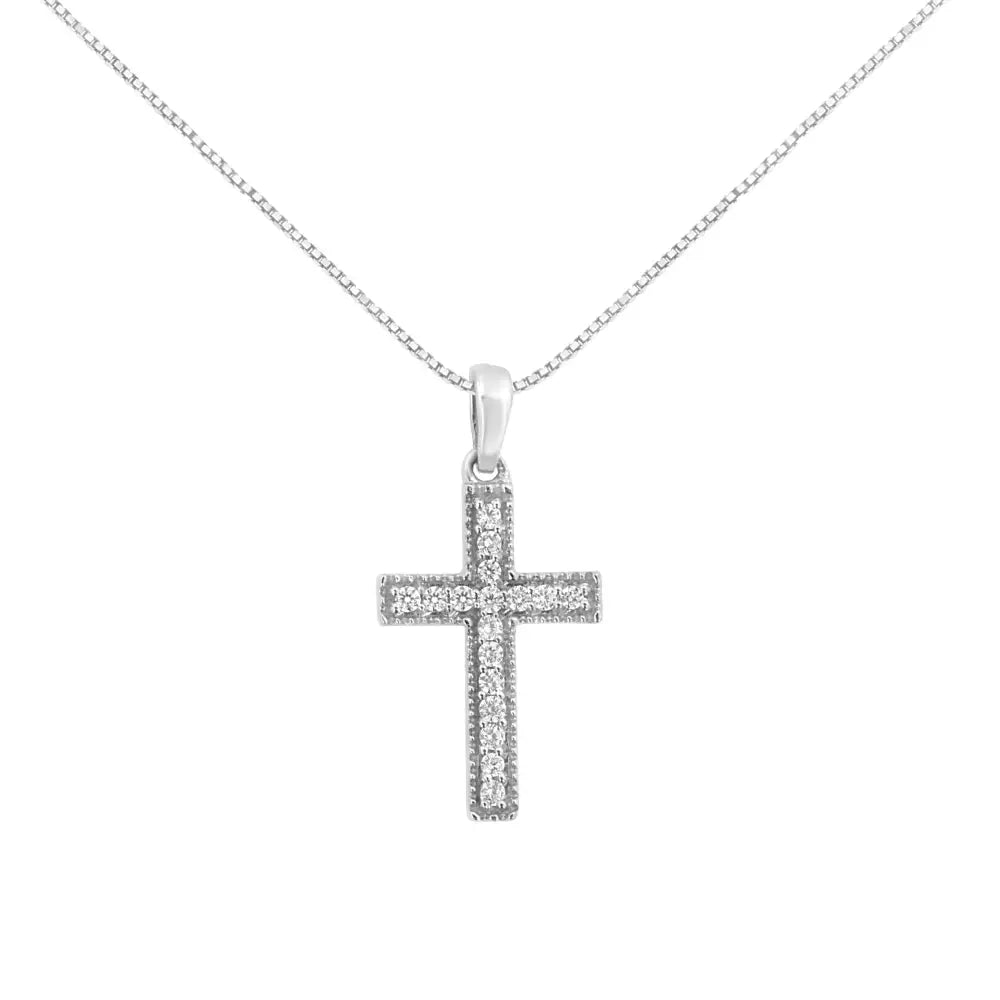 .925 Sterling Silver 1/7 Cttw Diamond Cross 18’’ Pendant Necklace (i-j Color I3 Clarity) - Fine Jewelry us Direct