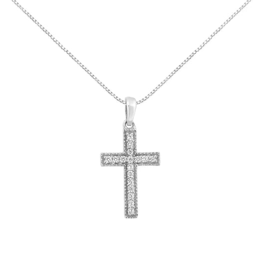 .925 Sterling Silver 1/7 Cttw Diamond Cross 18’’ Pendant Necklace (i-j Color I3 Clarity) - Fine Jewelry us Direct