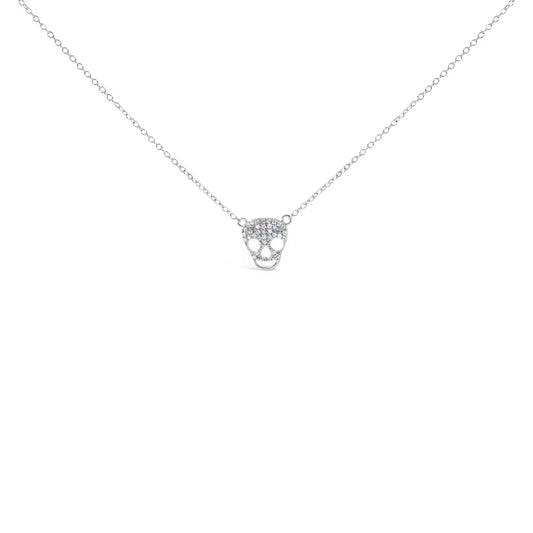 .925 Sterling Silver 1/7 Cttw Diamond Skull Pendant Necklace (h-i Color Si1-si2 Clarity) - 18’’ Inches - Fine