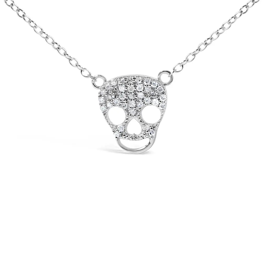 .925 Sterling Silver 1/7 Cttw Diamond Skull Pendant Necklace (h-i Color Si1-si2 Clarity) - 18’’ Inches - Fine