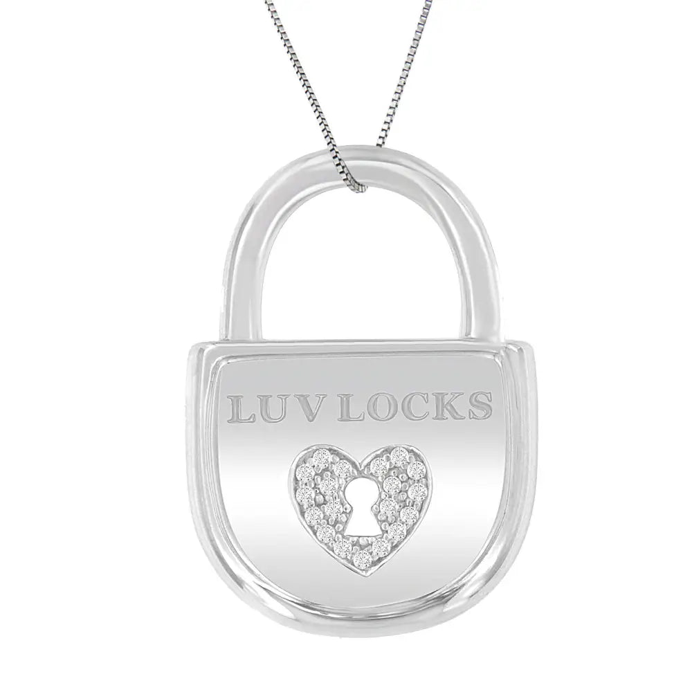 .925 Sterling Silver 1/8 Cttw Diamond Luv Locks’ Pendant Necklace (h-i I1-i2) - Fine Jewelry us Direct