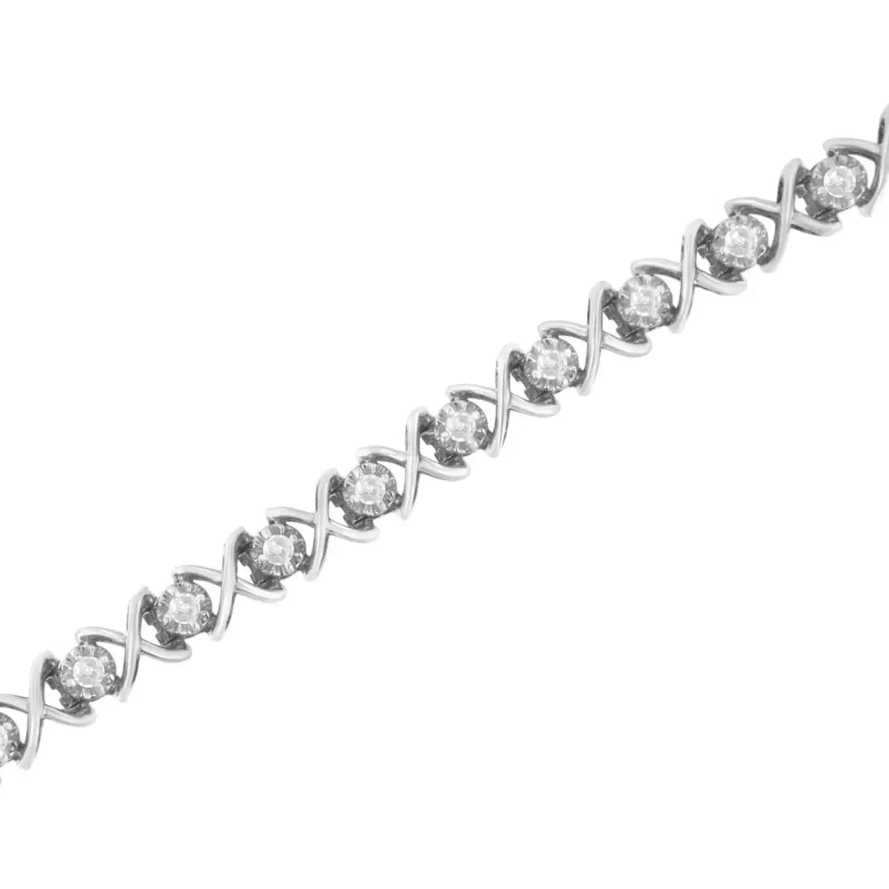 .925 Sterling Silver 1 Cttw Brilliant Round-cut Diamond ?X’ Link Bracelet (i-j Clarity I2-i3 Color) - Size 7’’