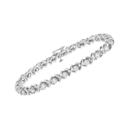 .925 Sterling Silver 1 Cttw Brilliant Round-cut Diamond ?X’ Link Bracelet (i-j Clarity I2-i3 Color) - Size 7’’