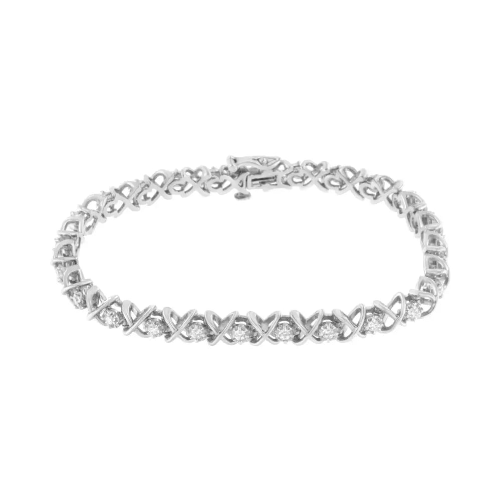 .925 Sterling Silver 1 Cttw Brilliant Round-cut Diamond ?X’ Link Bracelet (i-j Clarity I2-i3 Color) - Size 7’’