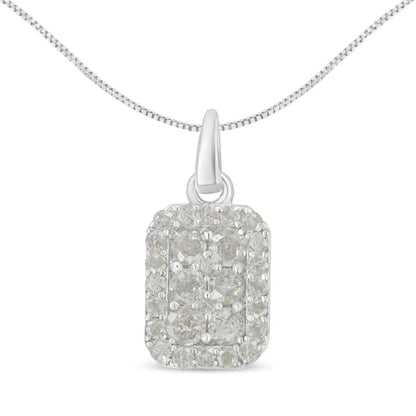 .925 Sterling Silver 1 Cttw Diamond Block Pendant Necklace (i-j I3-promo) - Fine Jewelry us Direct