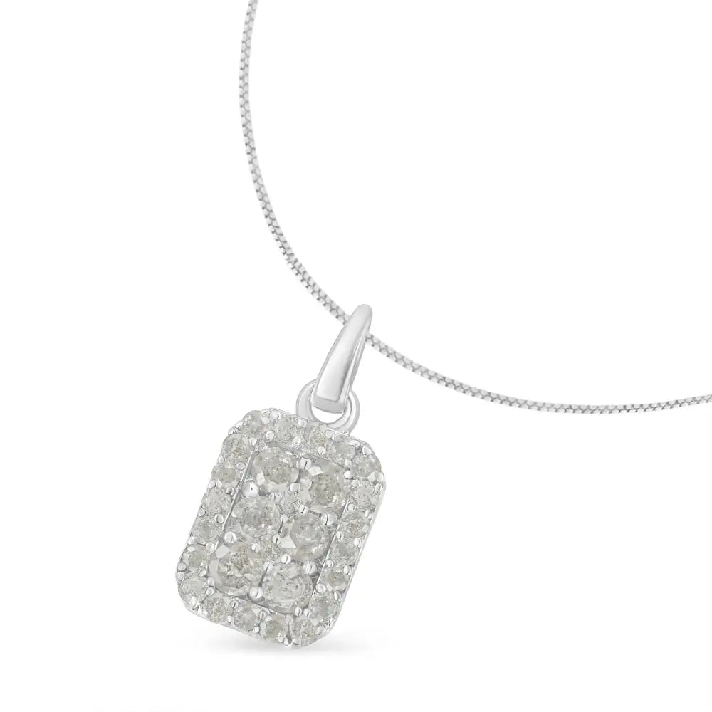 .925 Sterling Silver 1 Cttw Diamond Block Pendant Necklace (i-j I3-promo) - Fine Jewelry us Direct