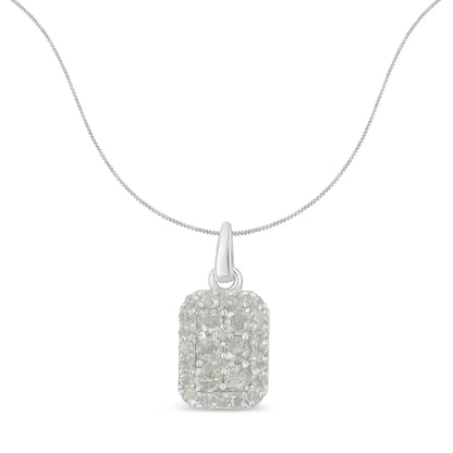 .925 Sterling Silver 1 Cttw Diamond Block Pendant Necklace (i-j I3-promo) - Fine Jewelry us Direct