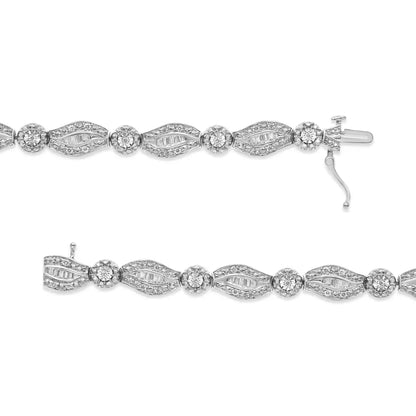 .925 Sterling Silver 1 Cttw Diamond Double Leaf and Bezel Link Bracelet (i-j Clarity I2-i3 Color) - Size 7.25’’