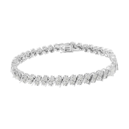 .925 Sterling Silver 1 Cttw Double Row Miracle Set Diamond Link Bracelet (i-j Clarity I3 Color) - Size 7.25’’