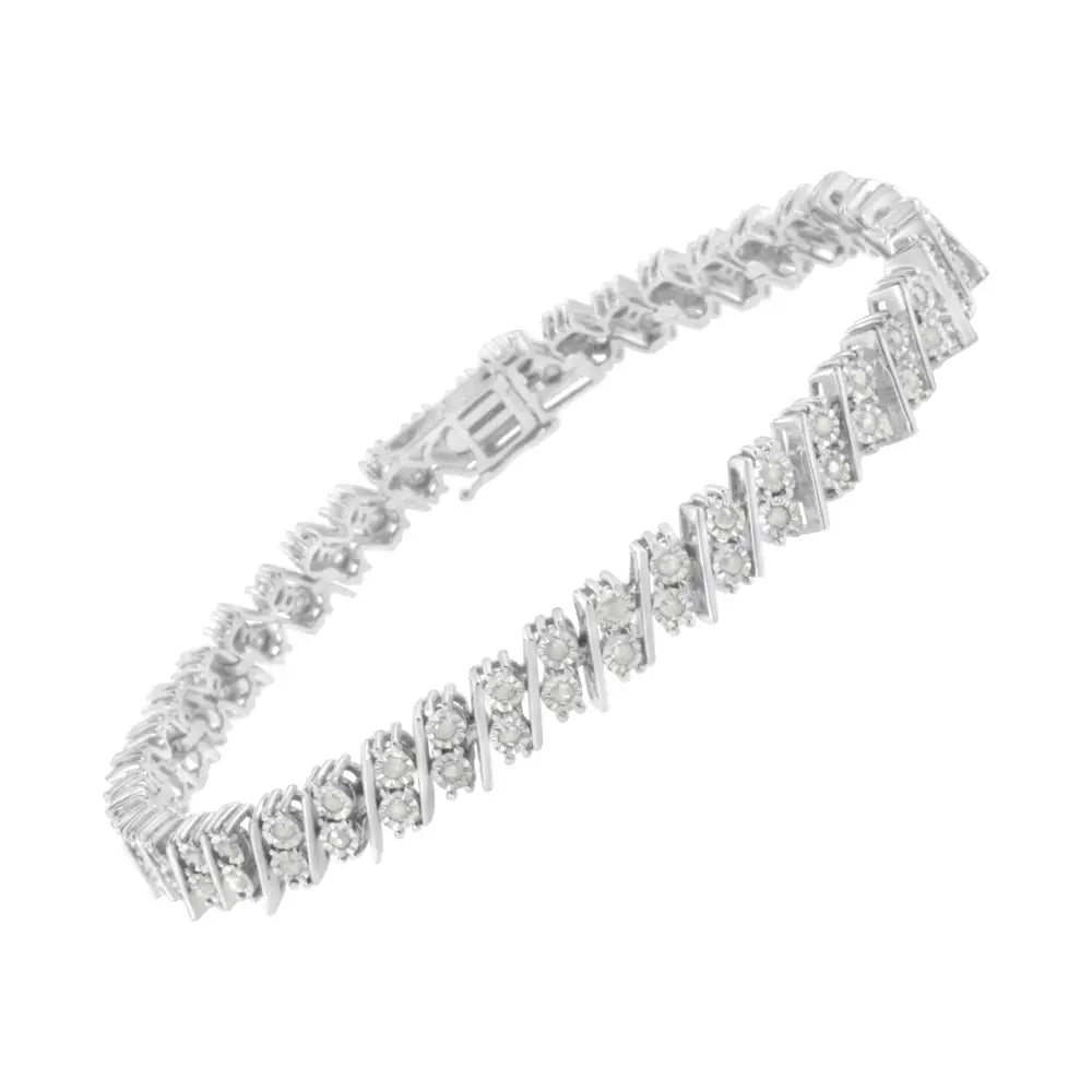 .925 Sterling Silver 1 Cttw Double Row Miracle Set Diamond Link Bracelet (i-j Clarity I3 Color) - Size 7.25’’