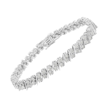 .925 Sterling Silver 1 Cttw Double Row Miracle Set Diamond Link Bracelet (i-j Clarity I3 Color) - Size 7.25’’