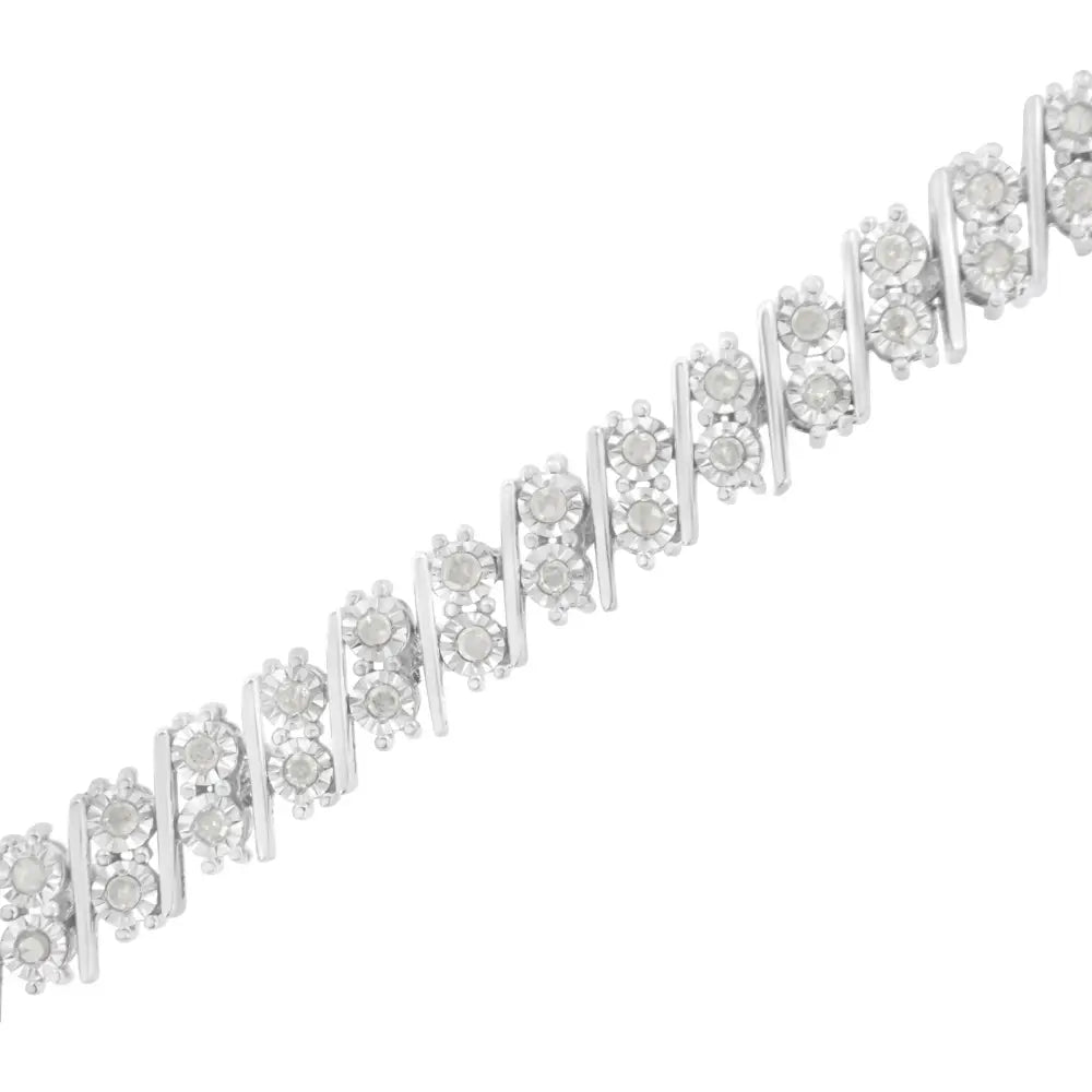 .925 Sterling Silver 1 Cttw Double Row Miracle Set Diamond Link Bracelet (i-j Clarity I3 Color) - Size 7.25’’