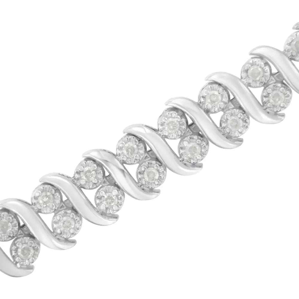 .925 Sterling Silver 1 Cttw Double Row Miracle-set Diamond Tennis Bracelet (i-j Clarity I3 Color) - Size 7.25’’