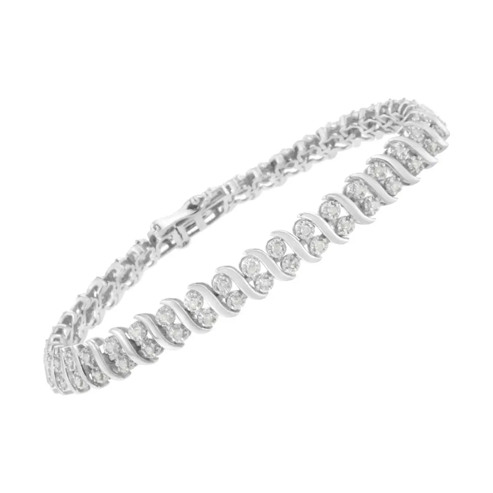 .925 Sterling Silver 1 Cttw Double Row Miracle-set Diamond Tennis Bracelet (i-j Clarity I3 Color) - Size 7.25’’