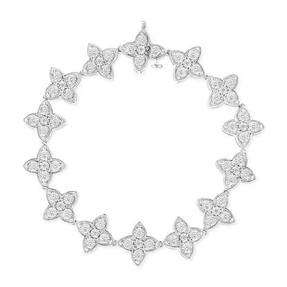 .925 Sterling Silver 1 Cttw Miracle-set Diamond 4 Leaf Clover Link Bracelet (i-j Clarity I3 Color) - Size 7.25’’