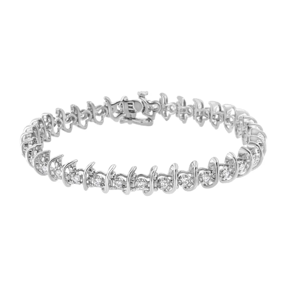 .925 Sterling Silver 1 Cttw Prong-set Diamond Link Bracelet (i-j I1-i2) - 7.25’’ - Fine Jewelry us Direct