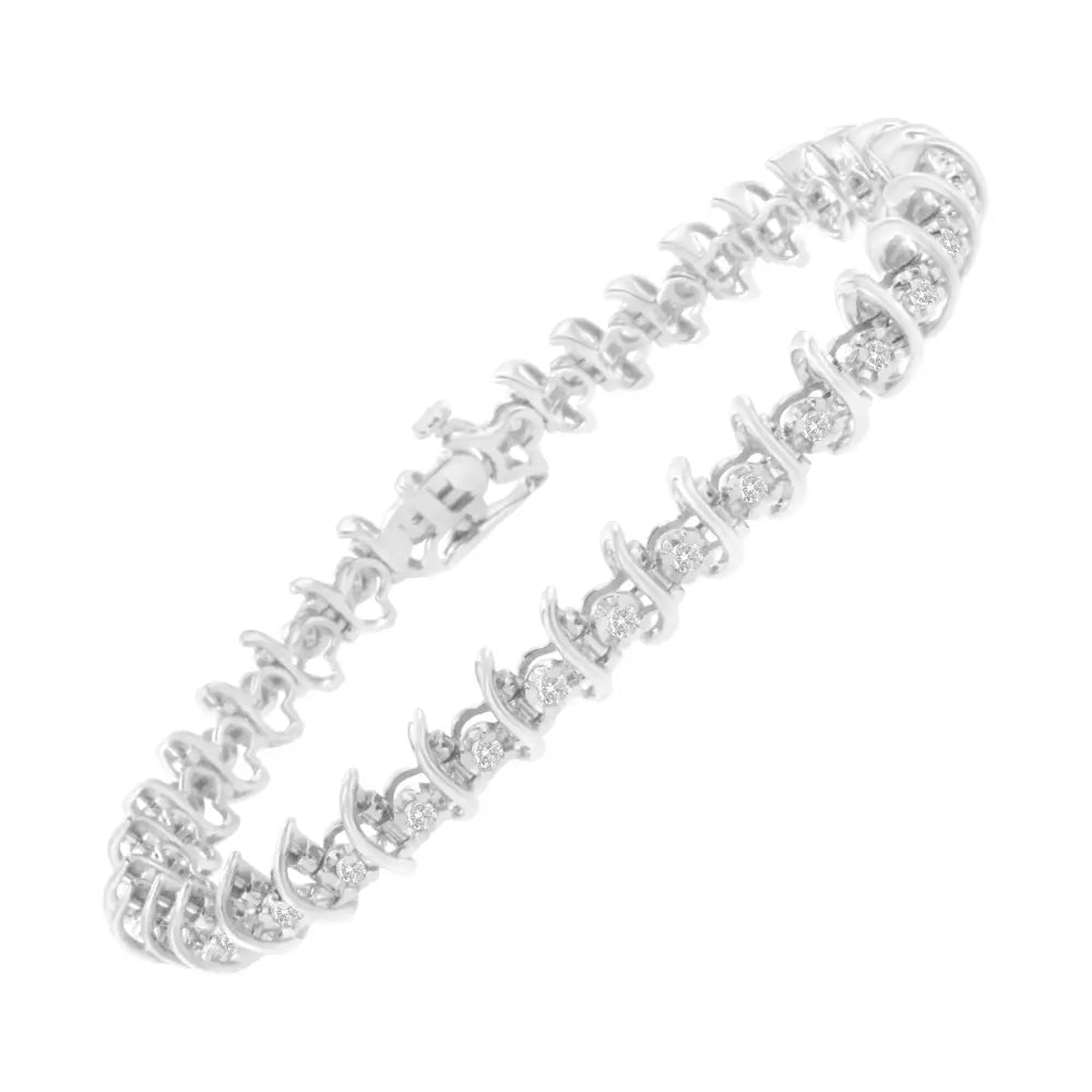 .925 Sterling Silver 1 Cttw Prong-set Diamond Link Bracelet (i-j I1-i2) - 7.25’’ - Fine Jewelry us Direct