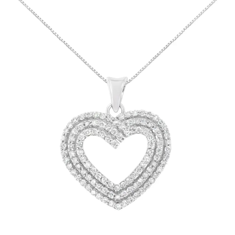 .925 Sterling Silver 1 Cttw Prong-set Round Cut Diamond Heart 18’’ Pendant Necklace (j-k Color I1-i2 Clarity)