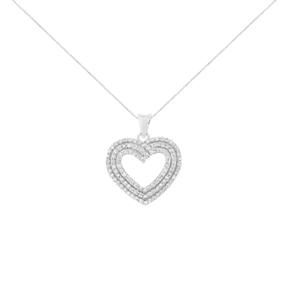 .925 Sterling Silver 1 Cttw Prong-set Round Cut Diamond Heart 18’’ Pendant Necklace (j-k Color I1-i2 Clarity)