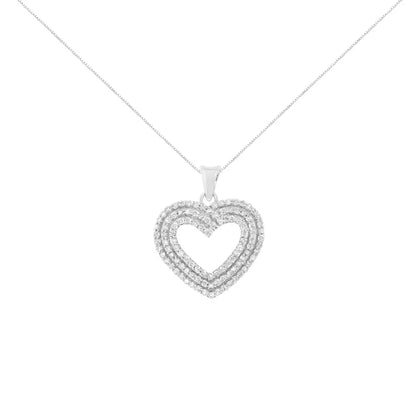 .925 Sterling Silver 1 Cttw Prong-set Round Cut Diamond Heart 18’’ Pendant Necklace (j-k Color I1-i2 Clarity)