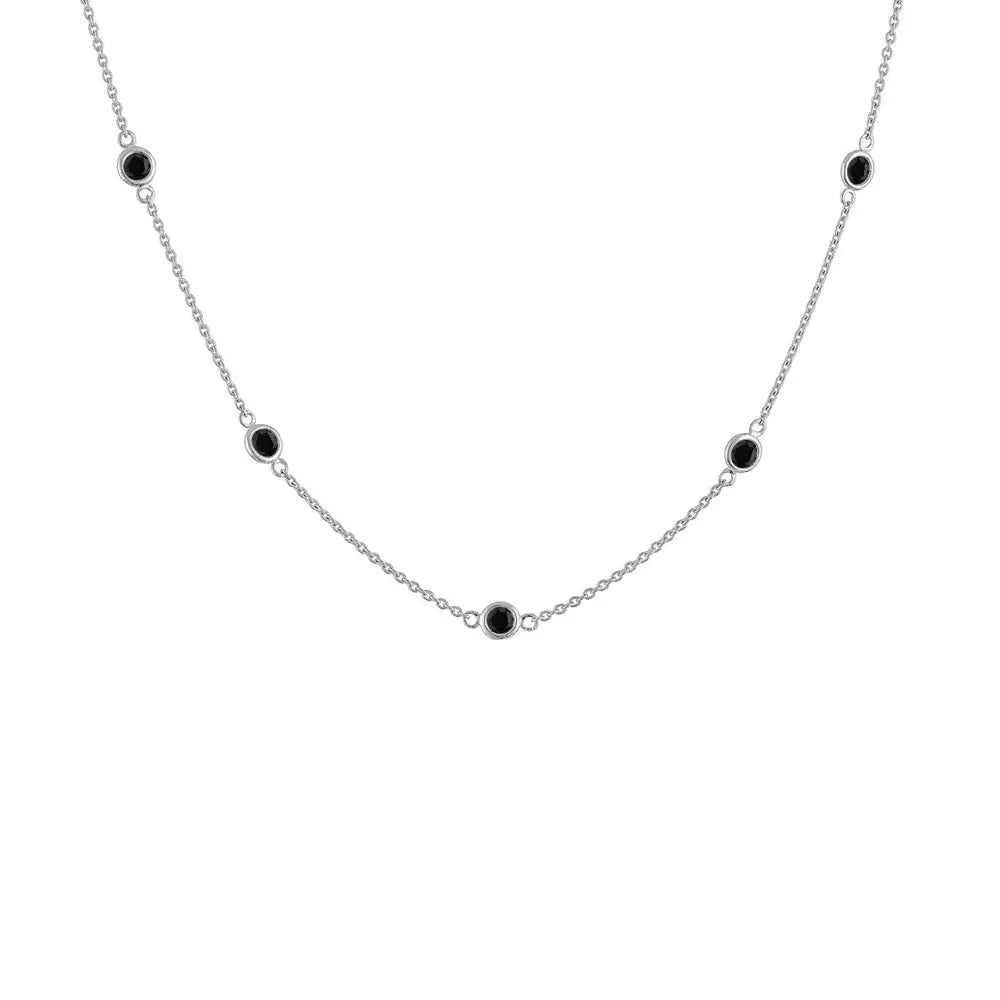 .925 Sterling Silver 1 Cttw Treated Fancy Black Diamond Station Necklace (i1-i2 Clarity) - 18” - Fine Jewelry us Direct