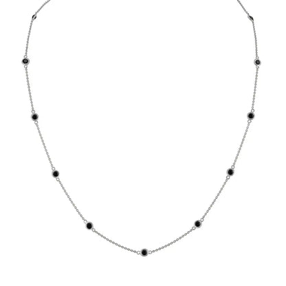 .925 Sterling Silver 1 Cttw Treated Fancy Black Diamond Station Necklace (i1-i2 Clarity) - 18” - Fine Jewelry us Direct