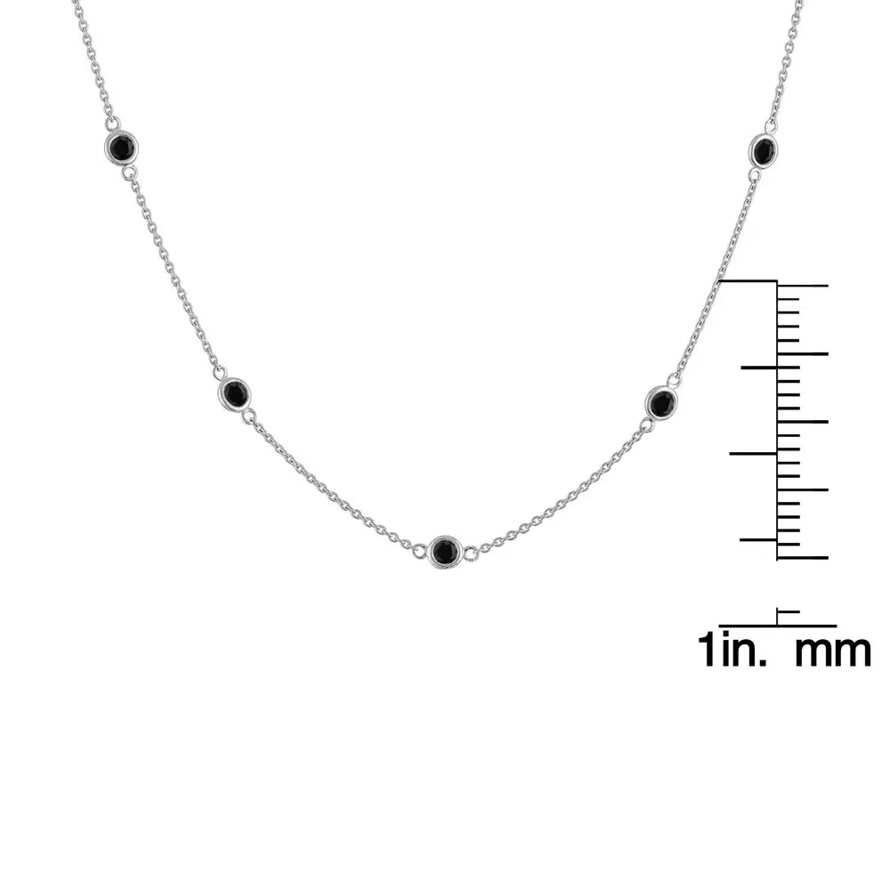 .925 Sterling Silver 1 Cttw Treated Fancy Black Diamond Station Necklace (i1-i2 Clarity) - 18” - Fine Jewelry us Direct