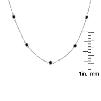 .925 Sterling Silver 1 Cttw Treated Fancy Black Diamond Station Necklace (i1-i2 Clarity) - 18” - Fine Jewelry us Direct