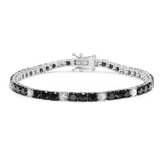 .925 Sterling Silver 10.00 Cttw White and Black Round Diamond Classic 4 Prong Tennis Bracelet (black/i-j Color I2-i3