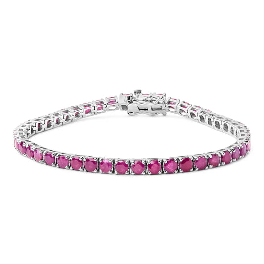 .925 Sterling Silver 11 1/2 Cttw Created Pink Ruby Tennis Bracelet - 7.25’’ - Fine Jewelry us Direct