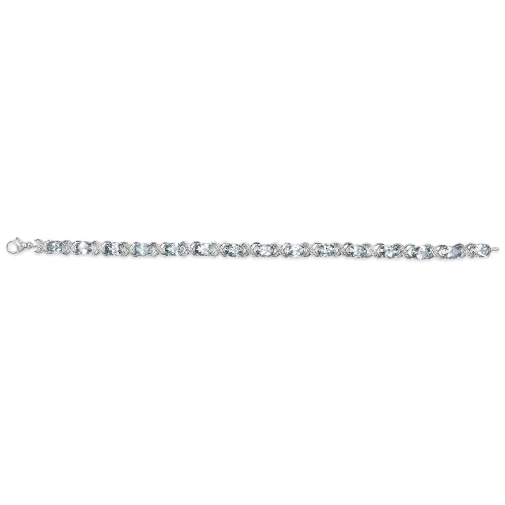 .925 Sterling Silver 16.0 Cttw Oval Blue Topaz and Diamond Accent Tennis x Link Bracelet (i-j Color I1-i2 Clarity)