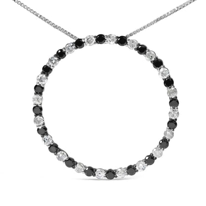 .925 Sterling Silver 2.0 Cttw Alternating Black and White Diamond Open Hoop Circle Pendant Necklace (h-i Color I2-i3