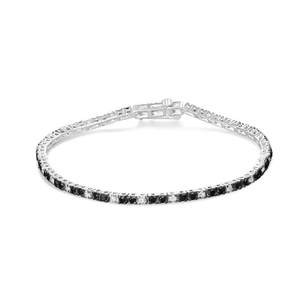 .925 Sterling Silver 2.0 Cttw Black and White Diamond Tennis Bracelet (i-j Color I2-i3 Clarity) - 7’’ Inches - Fine