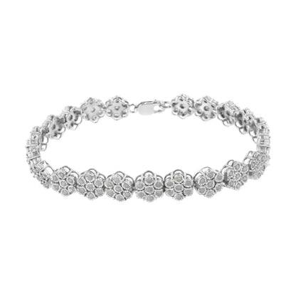 .925 Sterling Silver 2.0 Cttw Diamond 7 Stone Floral Cluster Link Bracelet (i-j Color I3 Clarity) -7.25’’ - Fine