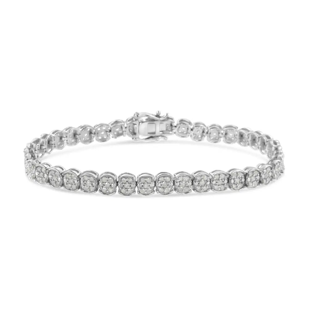 .925 Sterling Silver 2.0 Cttw Diamond Cluster Link Bracelet (i-j Color I2-i3 Clarity) - Size 7.25’’ - Fine Jewelry